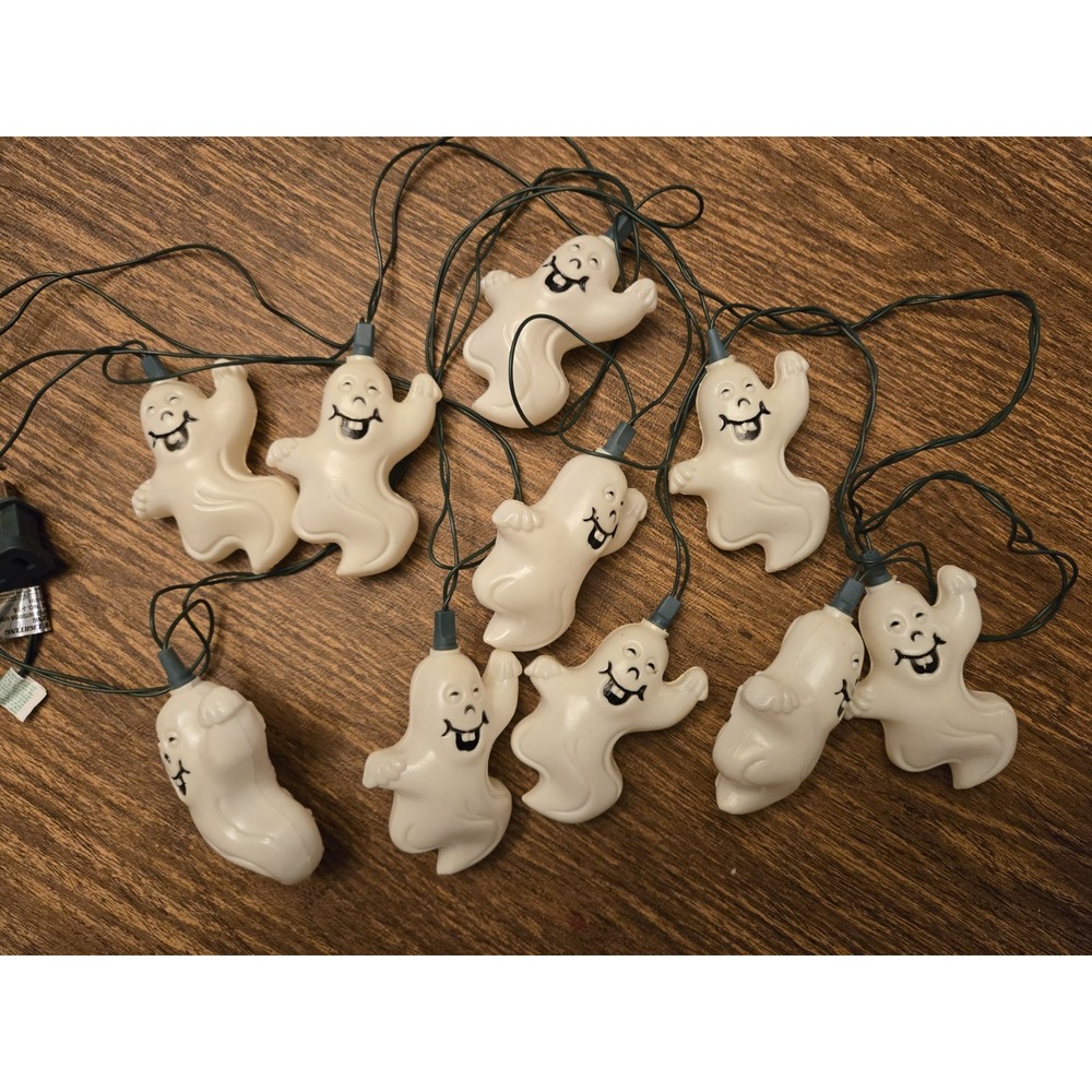 Vintage 10 piece HALLOWEEN GHOST SKELETON Blow Molds Lights Not Working Cute